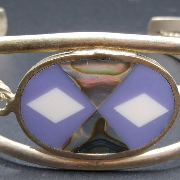 Vintage Abalone Nickle Silver Cuff Small Bracelet, Alpaca Mexico, 4 1/2 Inches - Picture 4 of 7